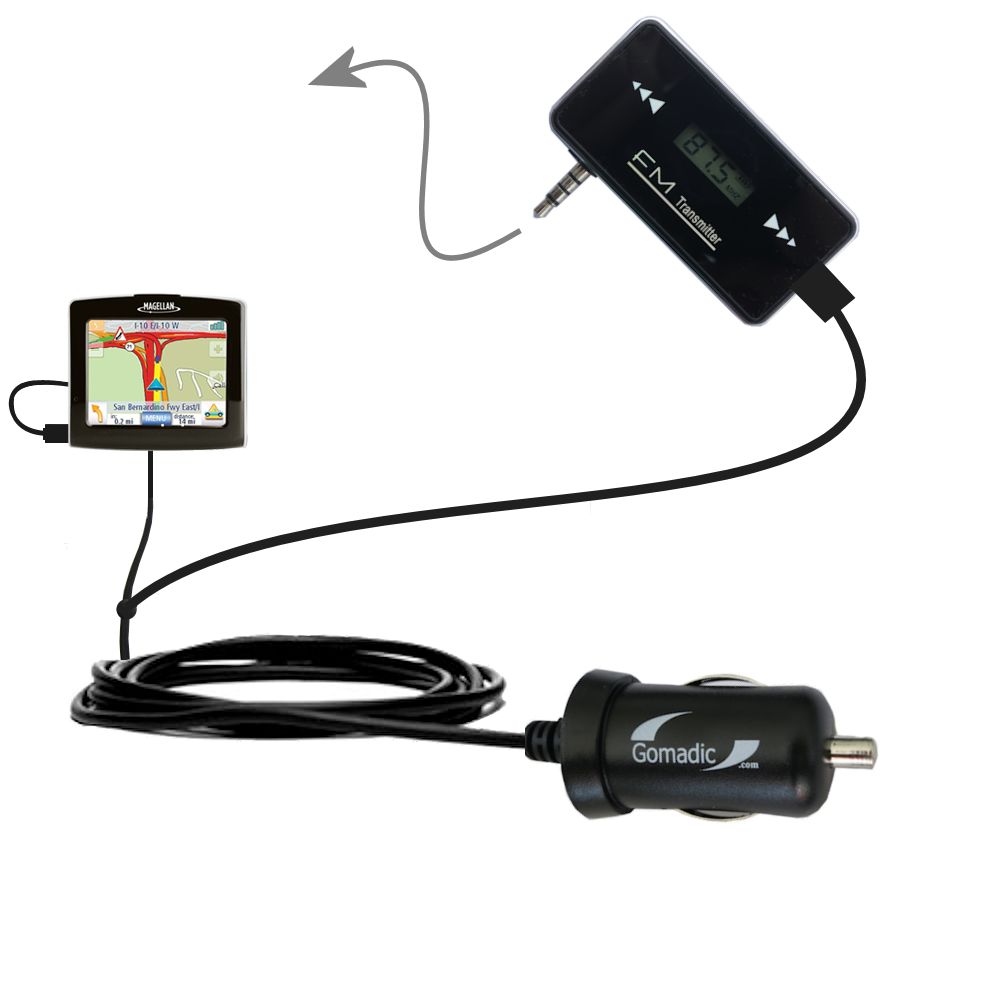 FM Transmitter Plus Car Charger compatible with the Magellan Maestro 3250