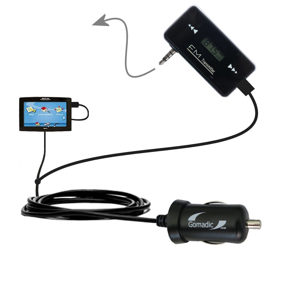 FM Transmitter Plus Car Charger compatible with the Magellan Maestro 4215