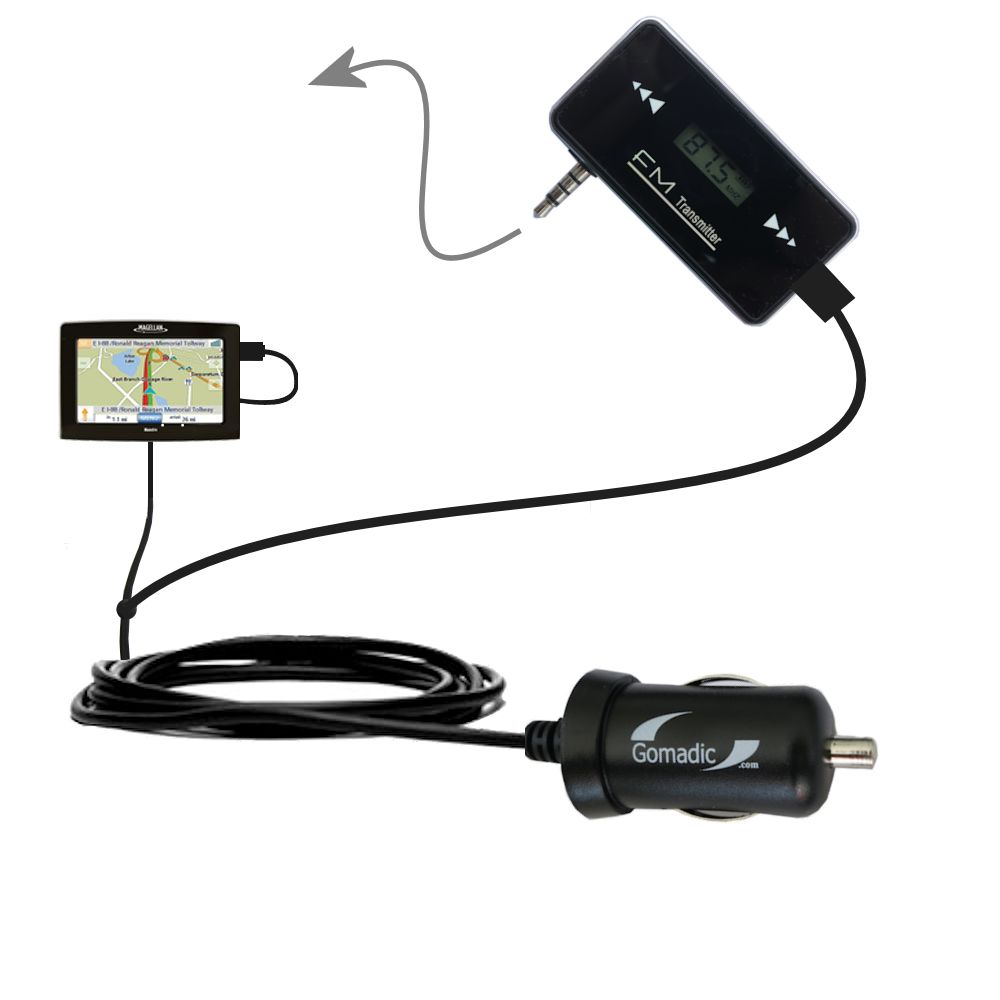 FM Transmitter Plus Car Charger compatible with the Magellan Maestro 4220