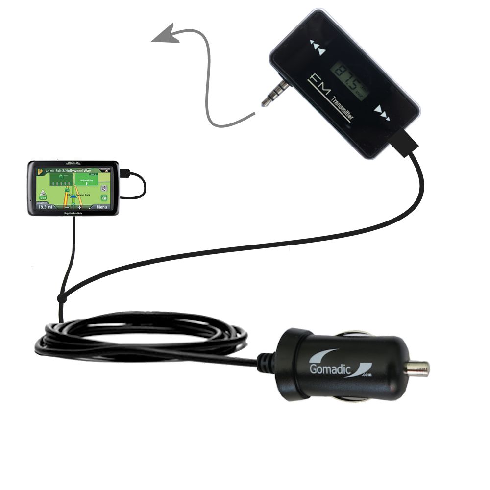 FM Transmitter Plus Car Charger compatible with the Magellan Maestro 4250