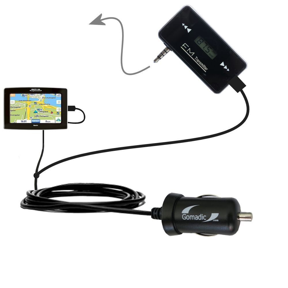 FM Transmitter Plus Car Charger compatible with the Magellan Maestro 4350