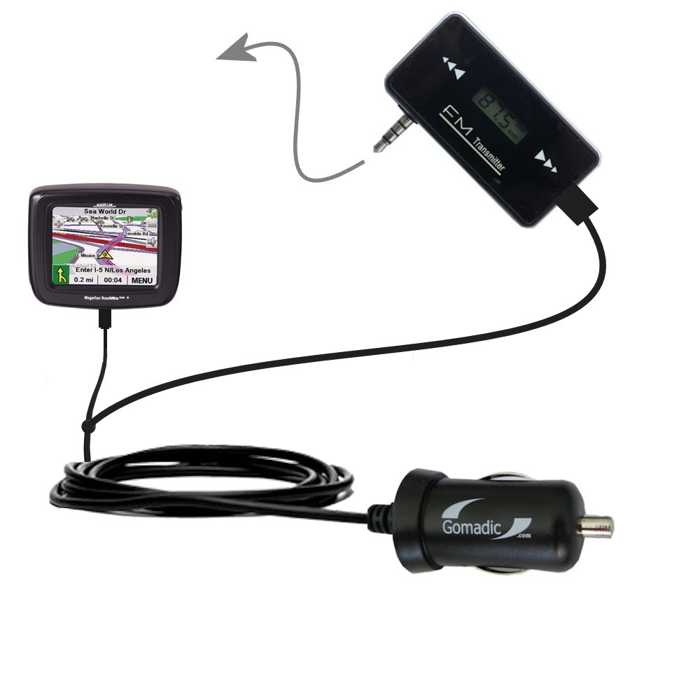 FM Transmitter Plus Car Charger compatible with the Magellan Roadmate 2200T