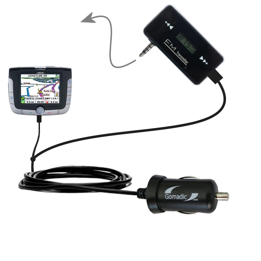 FM Transmitter Plus Car Charger compatible with the Magellan Roadmate 3000T