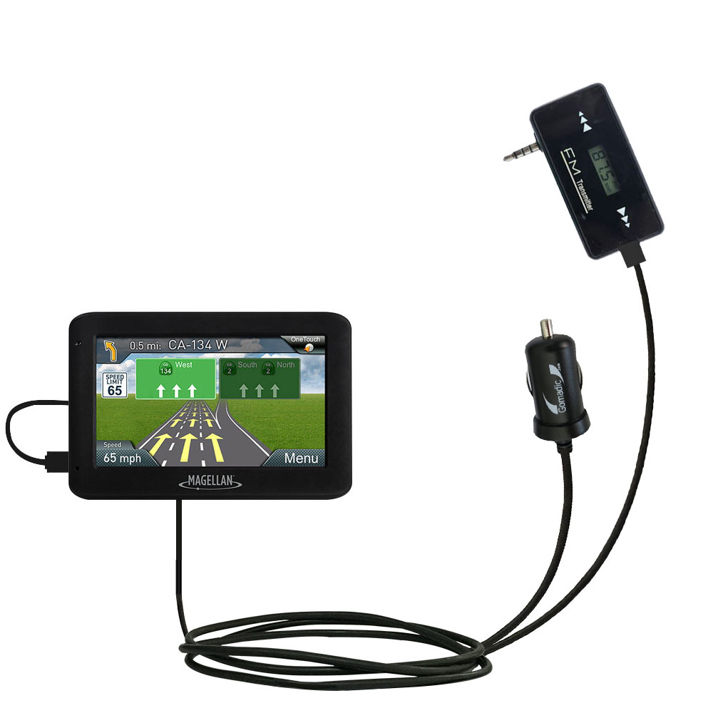 FM Transmitter Plus Car Charger compatible with the Magellan Roadmate 5620-LM / 5625-LM
