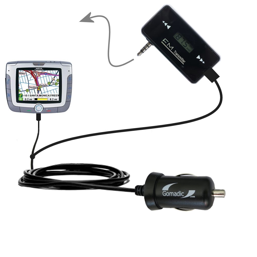 FM Transmitter Plus Car Charger compatible with the Magellan Roadmate 6000T