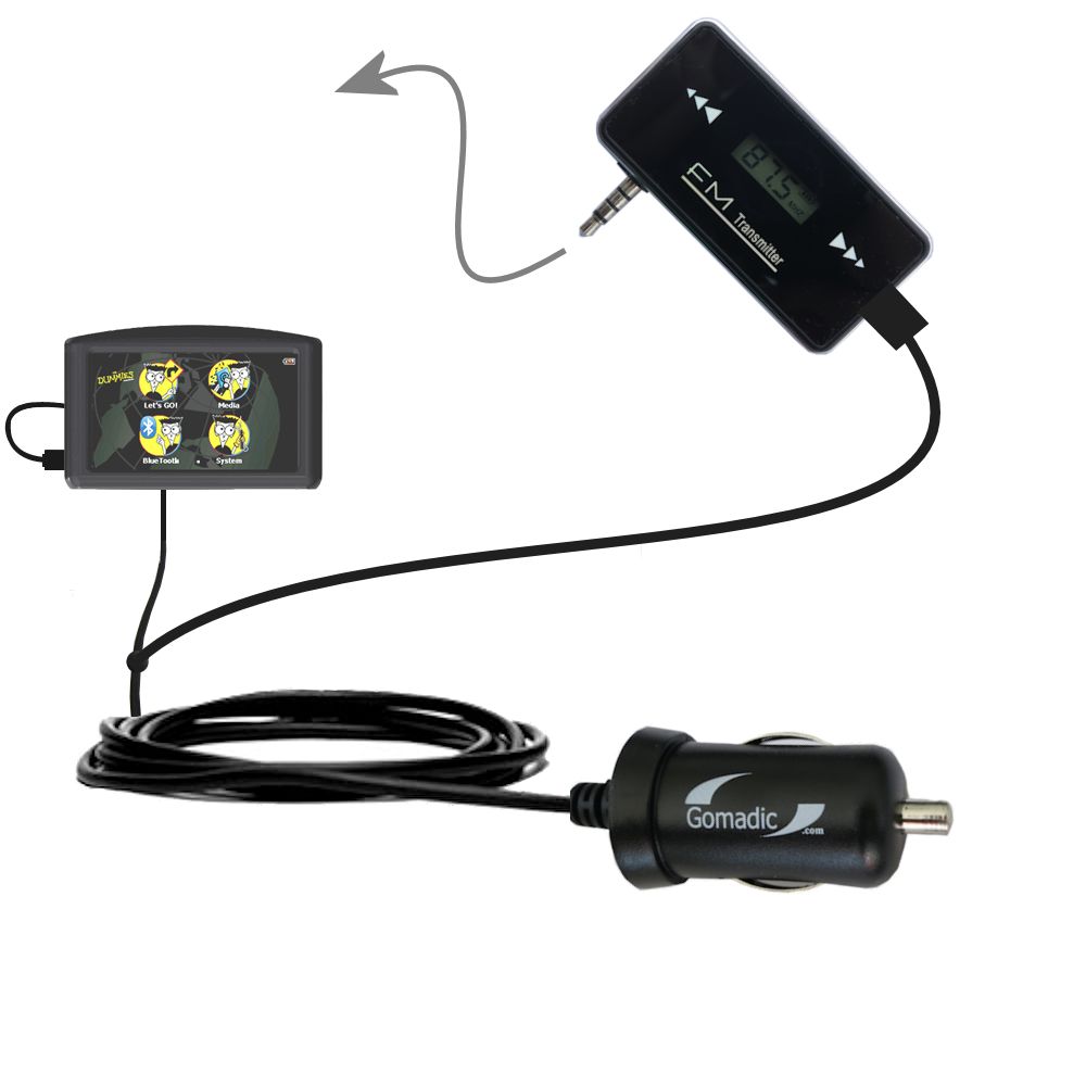 FM Transmitter Plus Car Charger compatible with the Maylong FD-435 GPS For Dummies