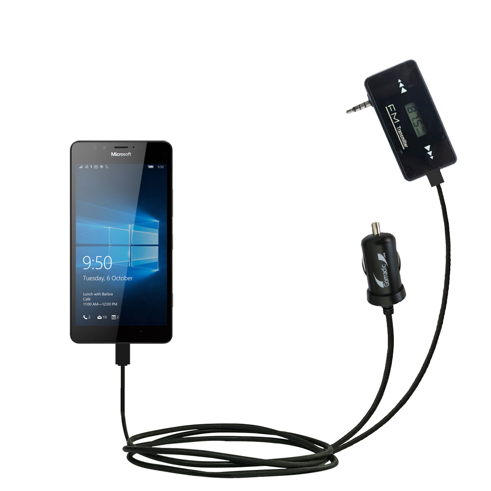 FM Transmitter Plus Car Charger compatible with the Microsoft Lumia 950