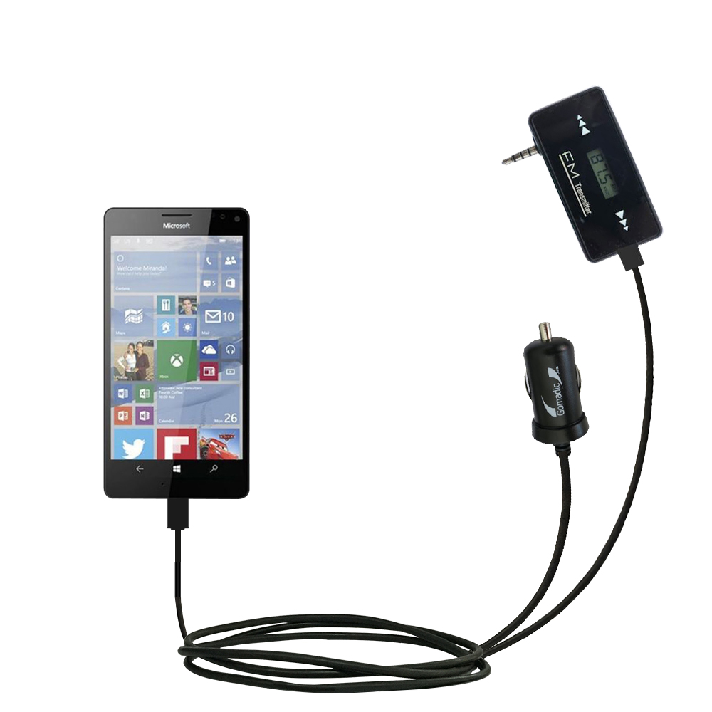 FM Transmitter Plus Car Charger compatible with the Microsoft Lumia 950 XL