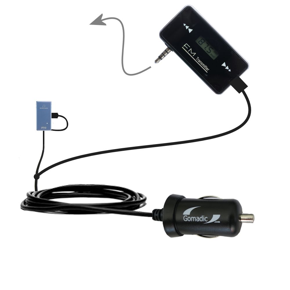 FM Transmitter Plus Car Charger compatible with the Microvision ShowWX Laser Pico