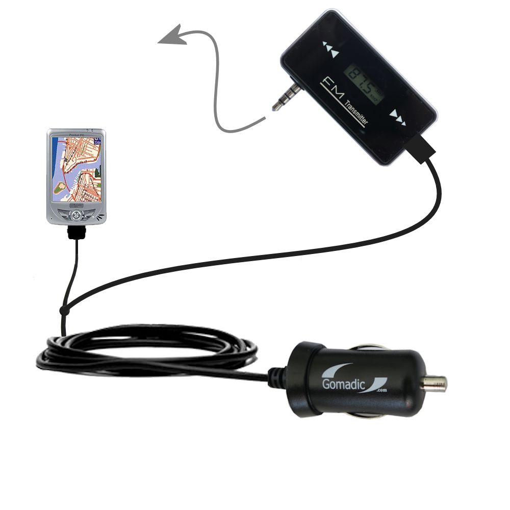 FM Transmitter Plus Car Charger compatible with the Mio 168 RS