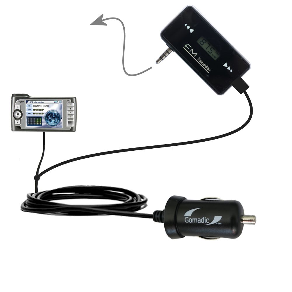 FM Transmitter Plus Car Charger compatible with the Mio 268 Plus