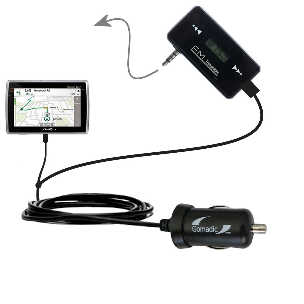 FM Transmitter Plus Car Charger compatible with the Mio C310
