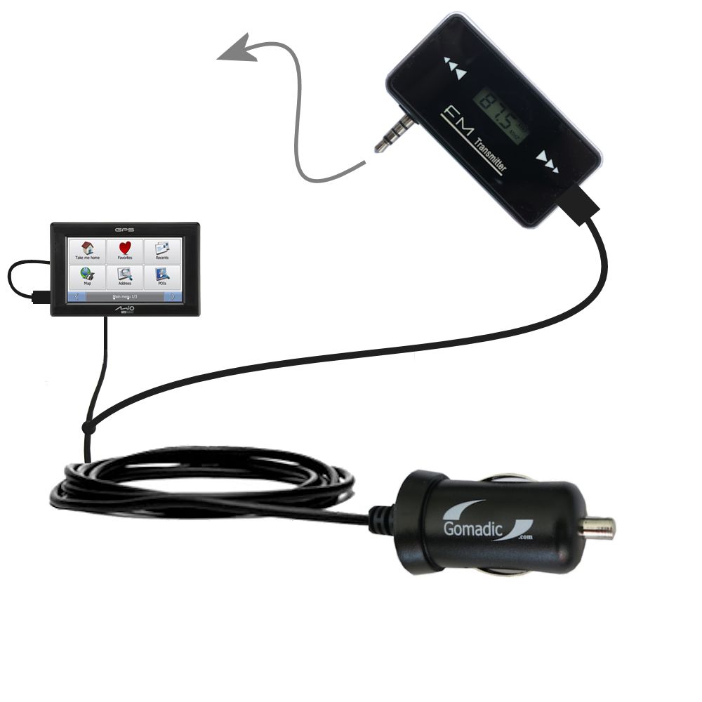 FM Transmitter Plus Car Charger compatible with the Mio C325