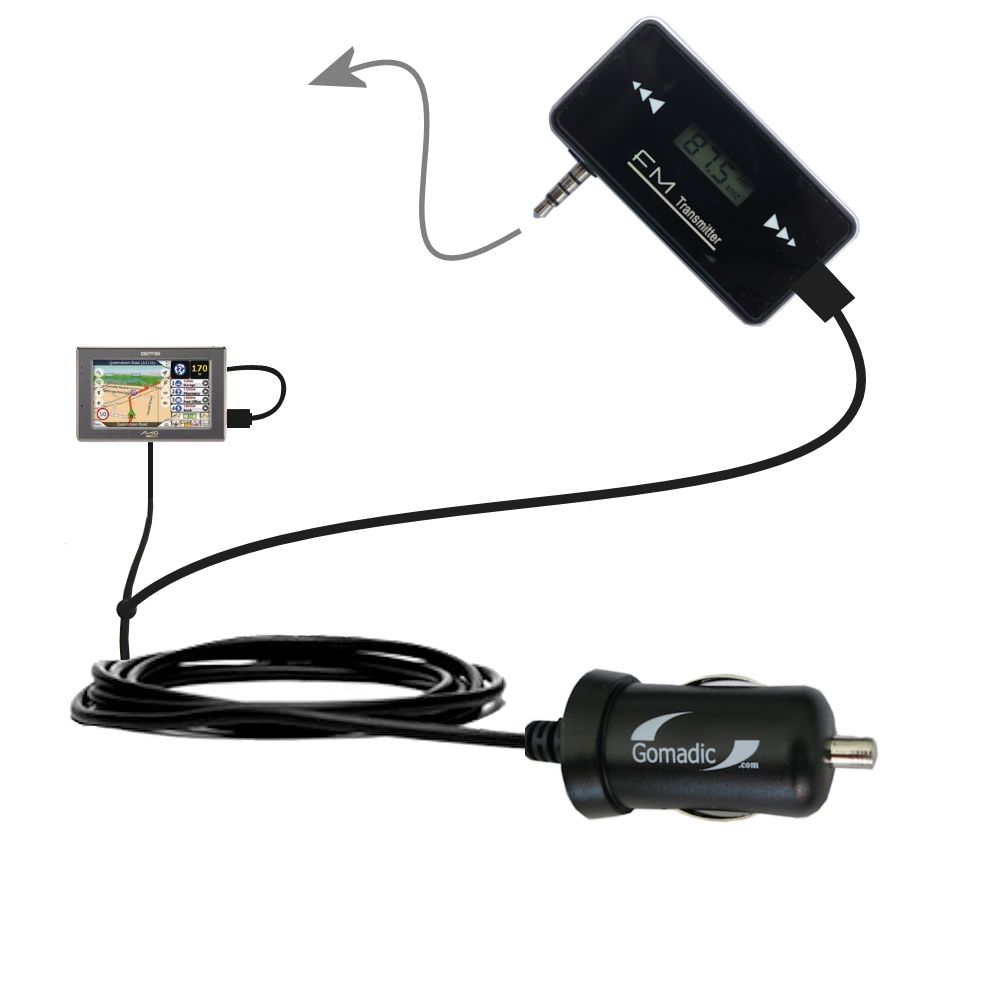 FM Transmitter Plus Car Charger compatible with the Mio C523 C525