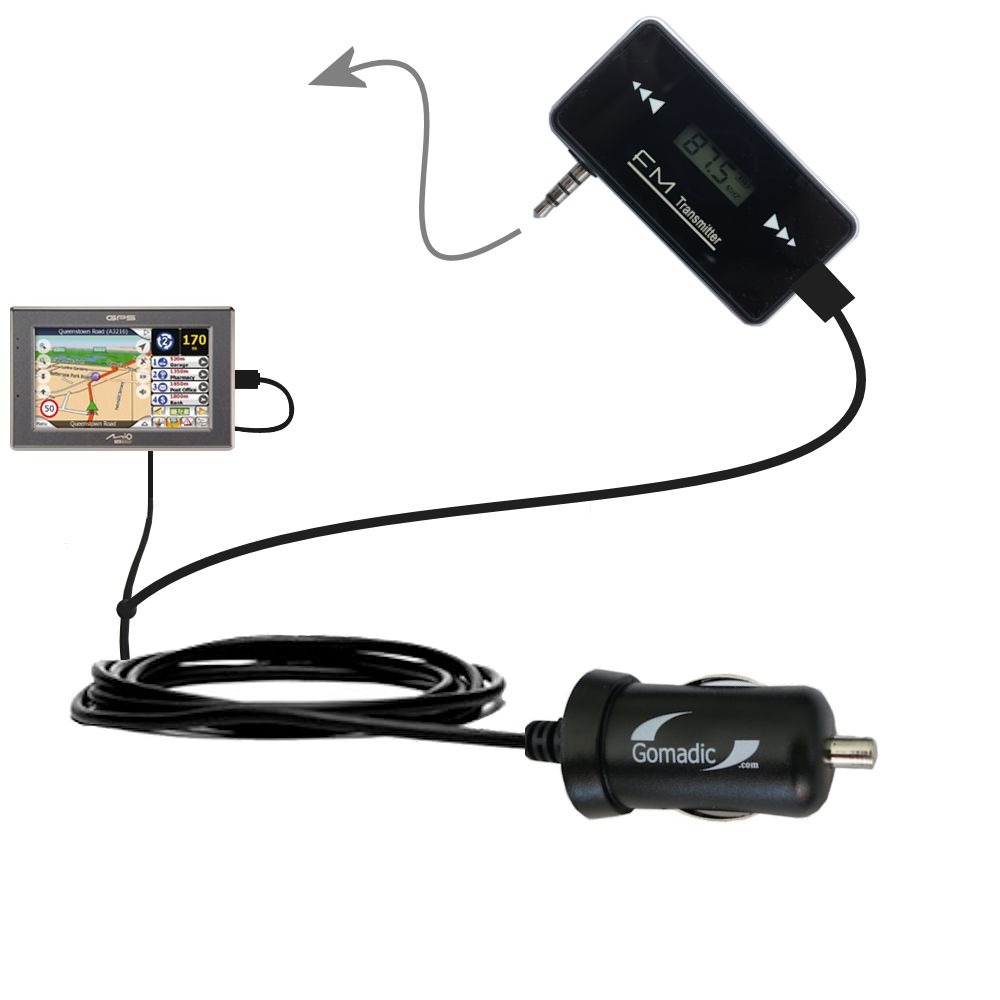 FM Transmitter Plus Car Charger compatible with the Mio C525