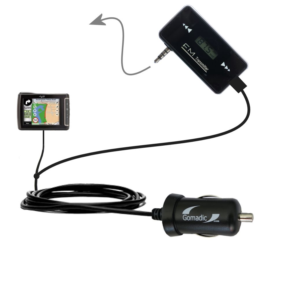 FM Transmitter Plus Car Charger compatible with the Mio C710 C720 C720t