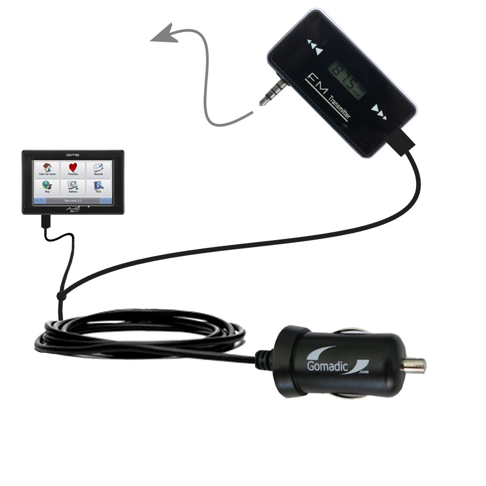FM Transmitter Plus Car Charger compatible with the Mio C720t