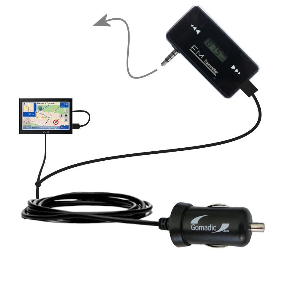 FM Transmitter Plus Car Charger compatible with the Mio C728