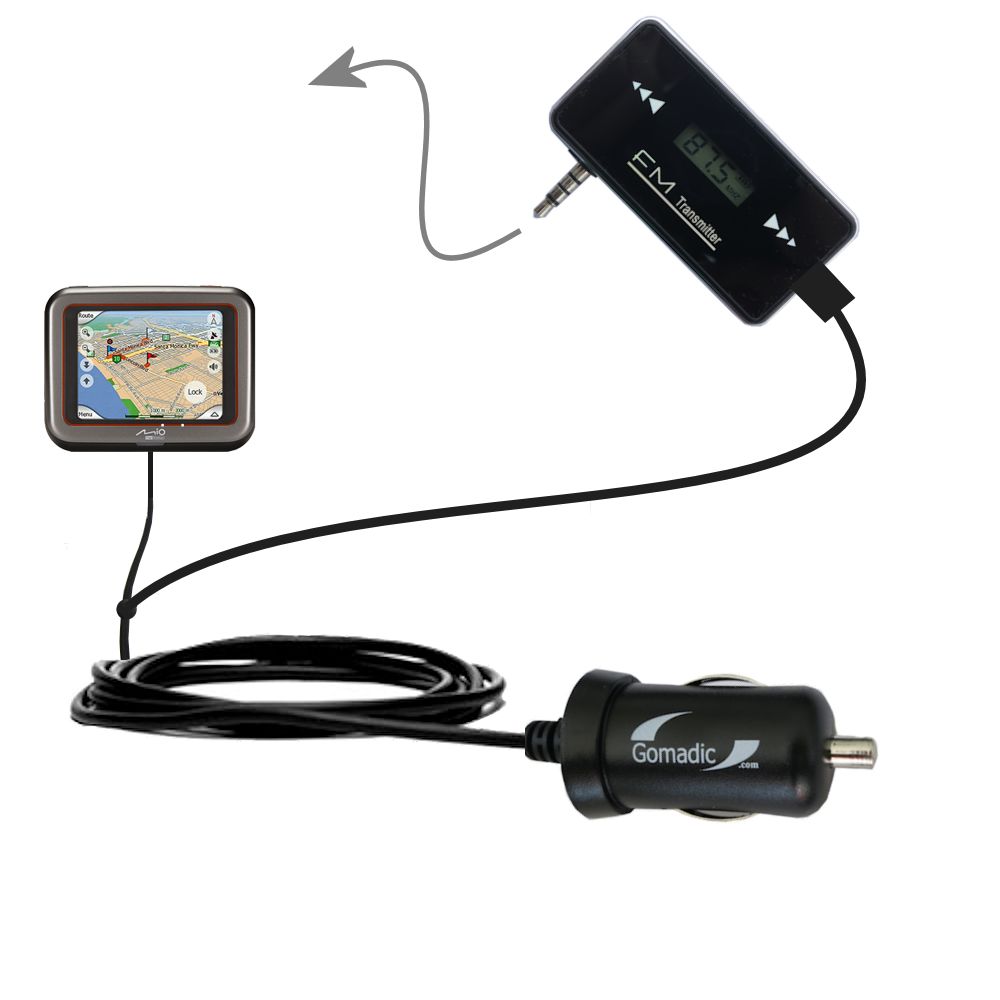 FM Transmitter Plus Car Charger compatible with the Mio DigiWalker C210 C220