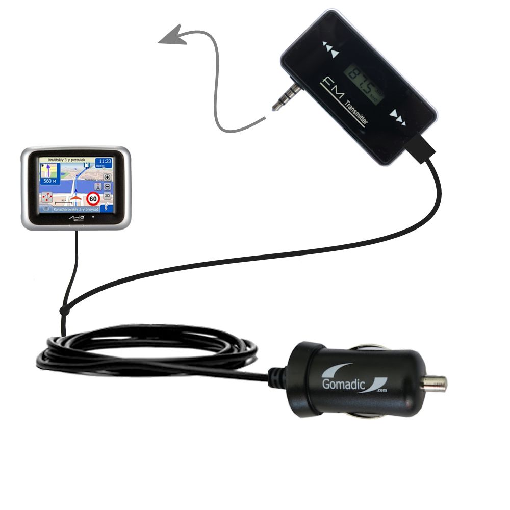 FM Transmitter Plus Car Charger compatible with the Mio DigiWalker C250