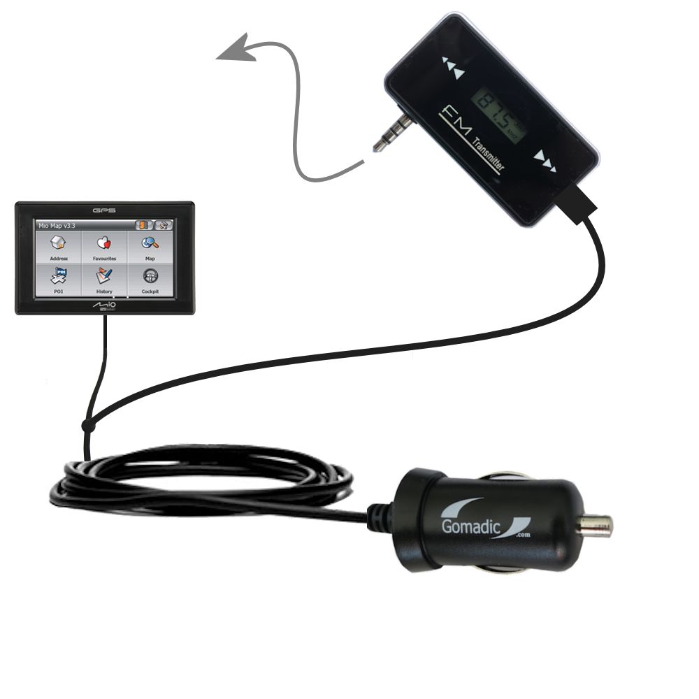 FM Transmitter Plus Car Charger compatible with the Mio DigiWalker C320