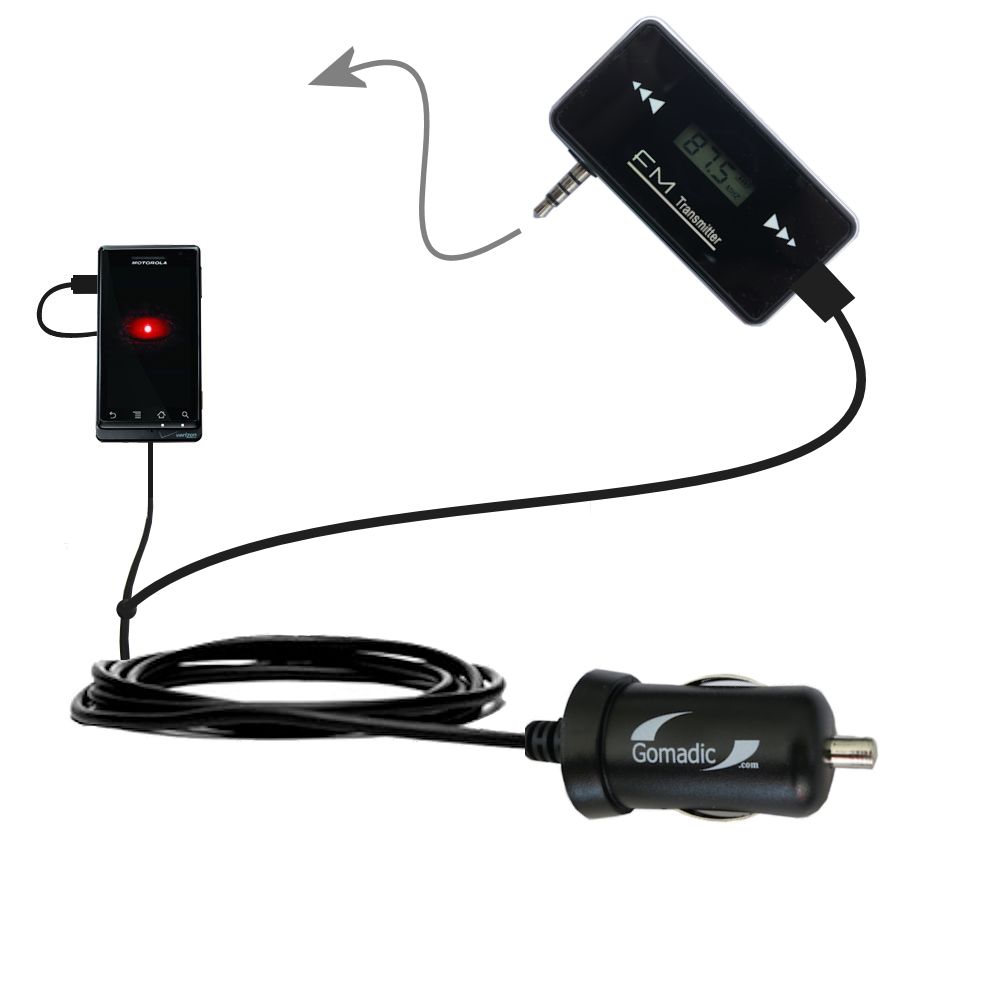 FM Transmitter Plus Car Charger compatible with the Motorola A855