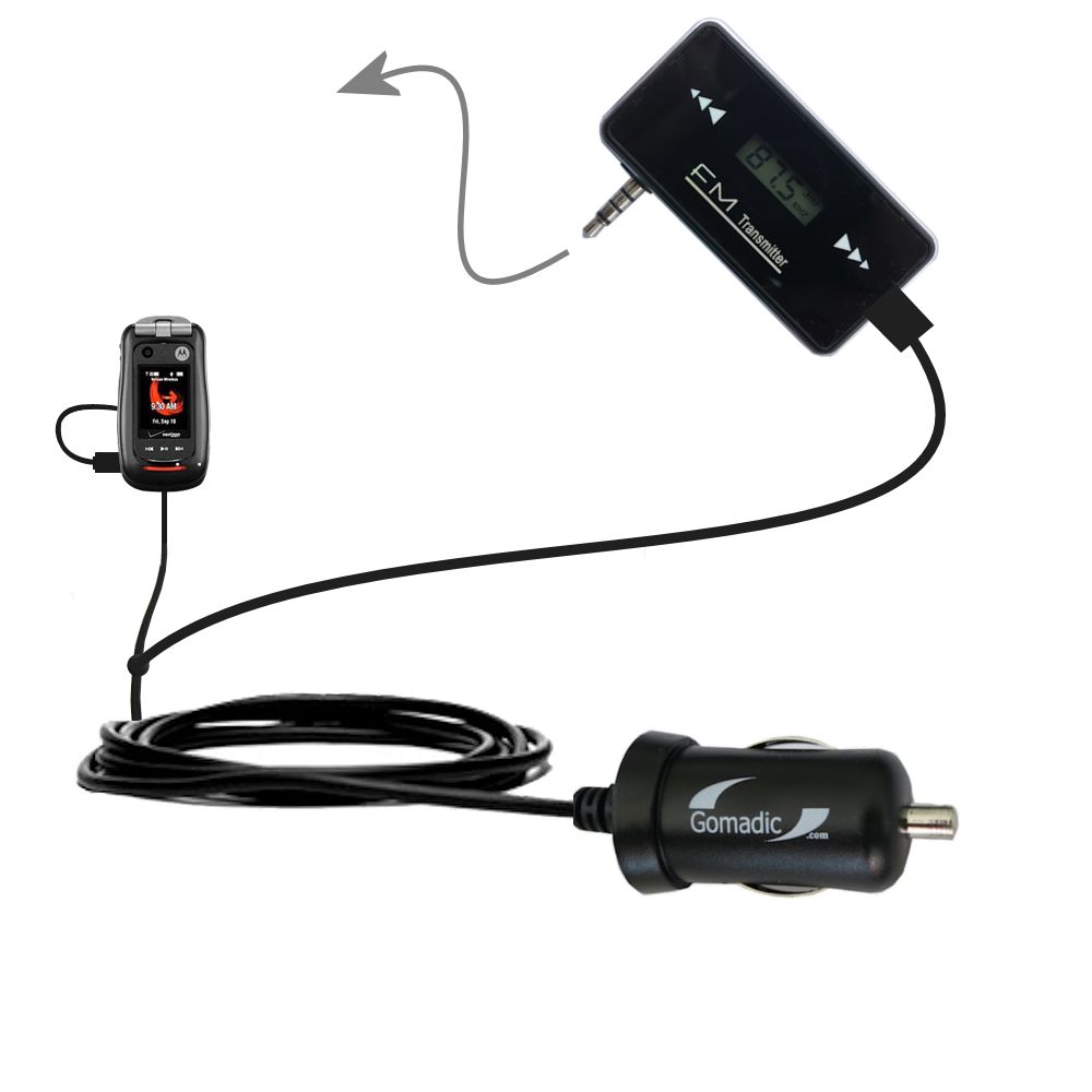 FM Transmitter Plus Car Charger compatible with the Motorola Barrage V860