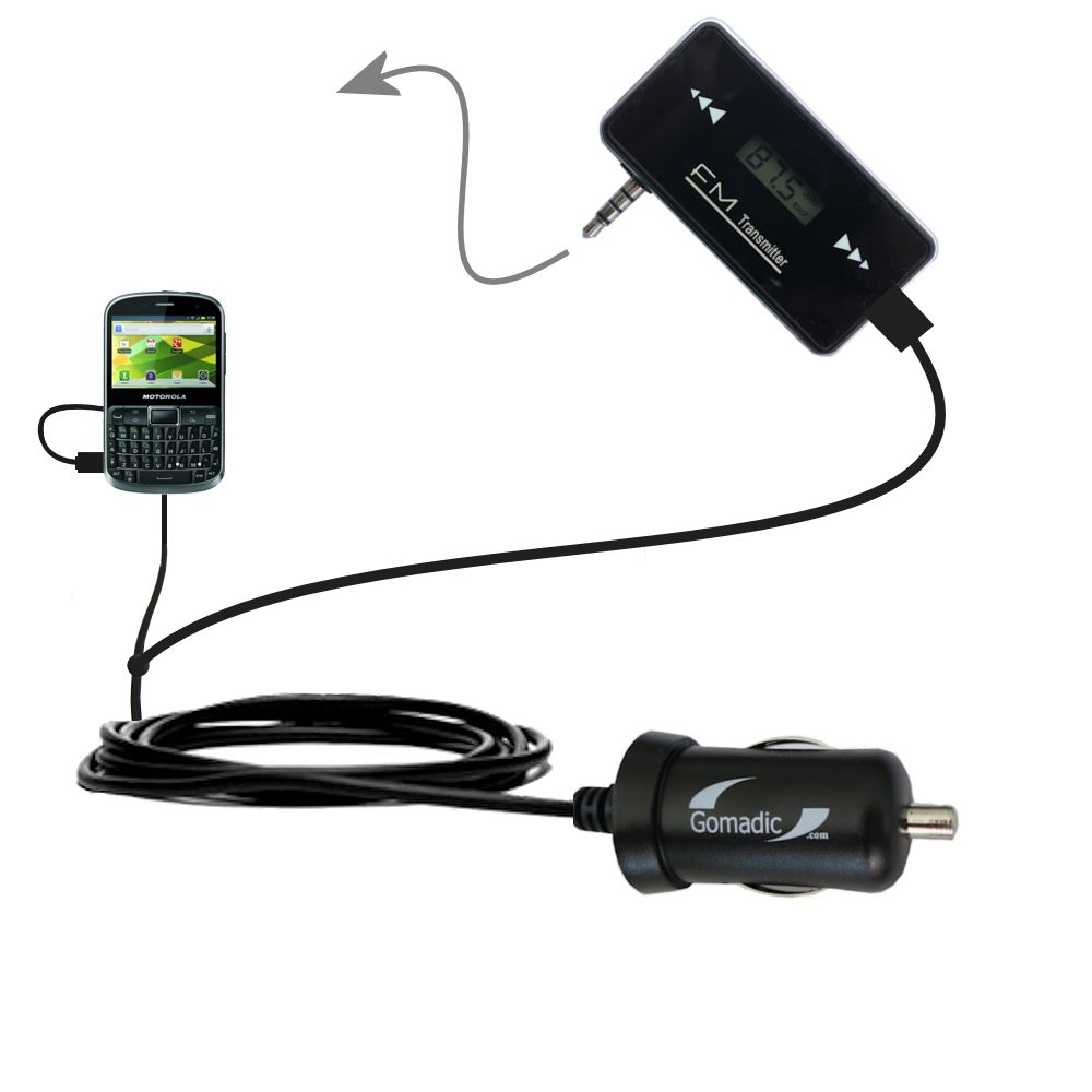 FM Transmitter Plus Car Charger compatible with the Motorola DEFY Pro