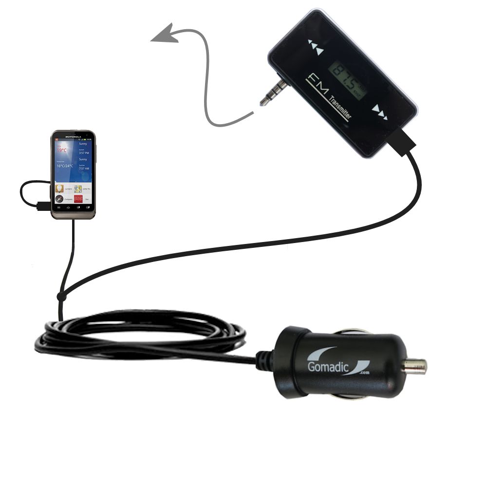 FM Transmitter Plus Car Charger compatible with the Motorola DEFY XT