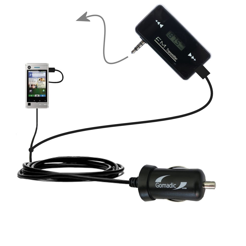 3rd Generation Powerful Audio FM Transmitter with Car Charger suitable for the Motorola Devour A555 - Uses Gomadic TipExchange Technology