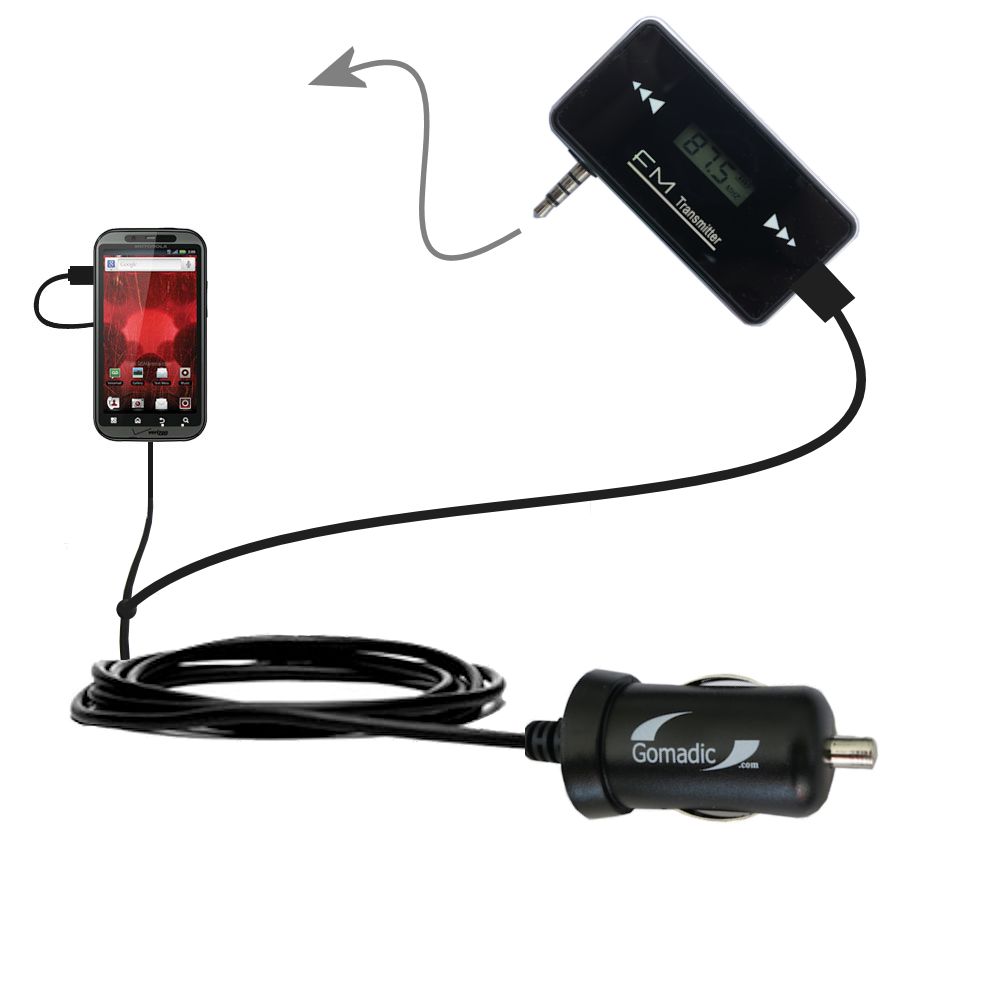 FM Transmitter Plus Car Charger compatible with the Motorola DROID Bionic