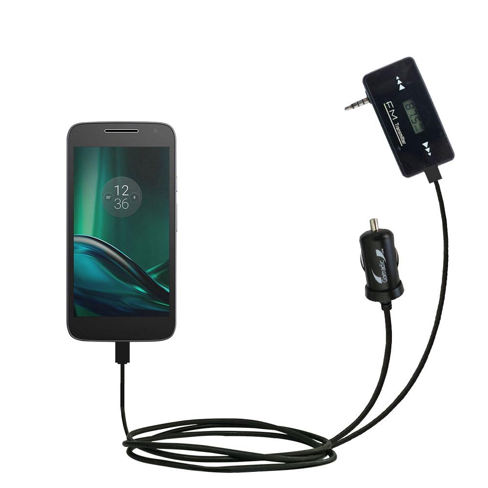 FM Transmitter Plus Car Charger compatible with the Motorola Moto G4 Play