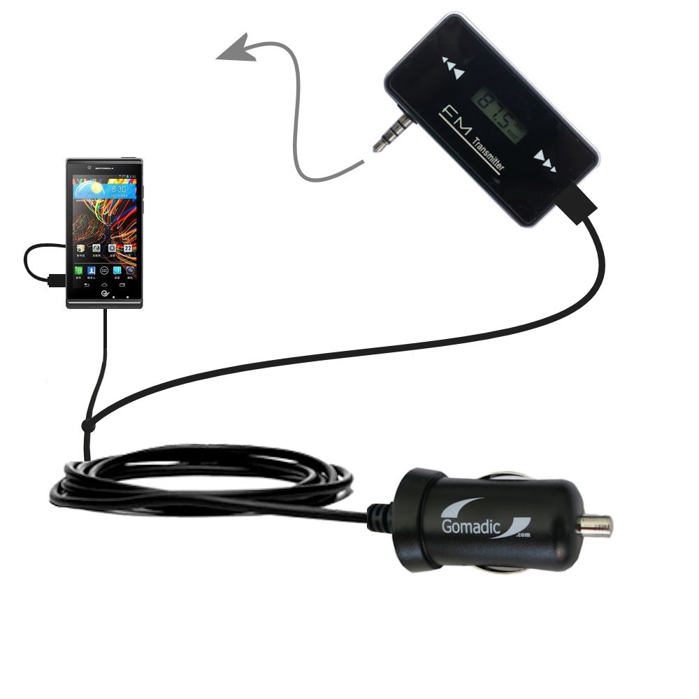 FM Transmitter Plus Car Charger compatible with the Motorola RAZR V XT886