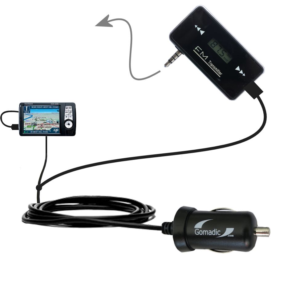 FM Transmitter Plus Car Charger compatible with the Navman iCN 520