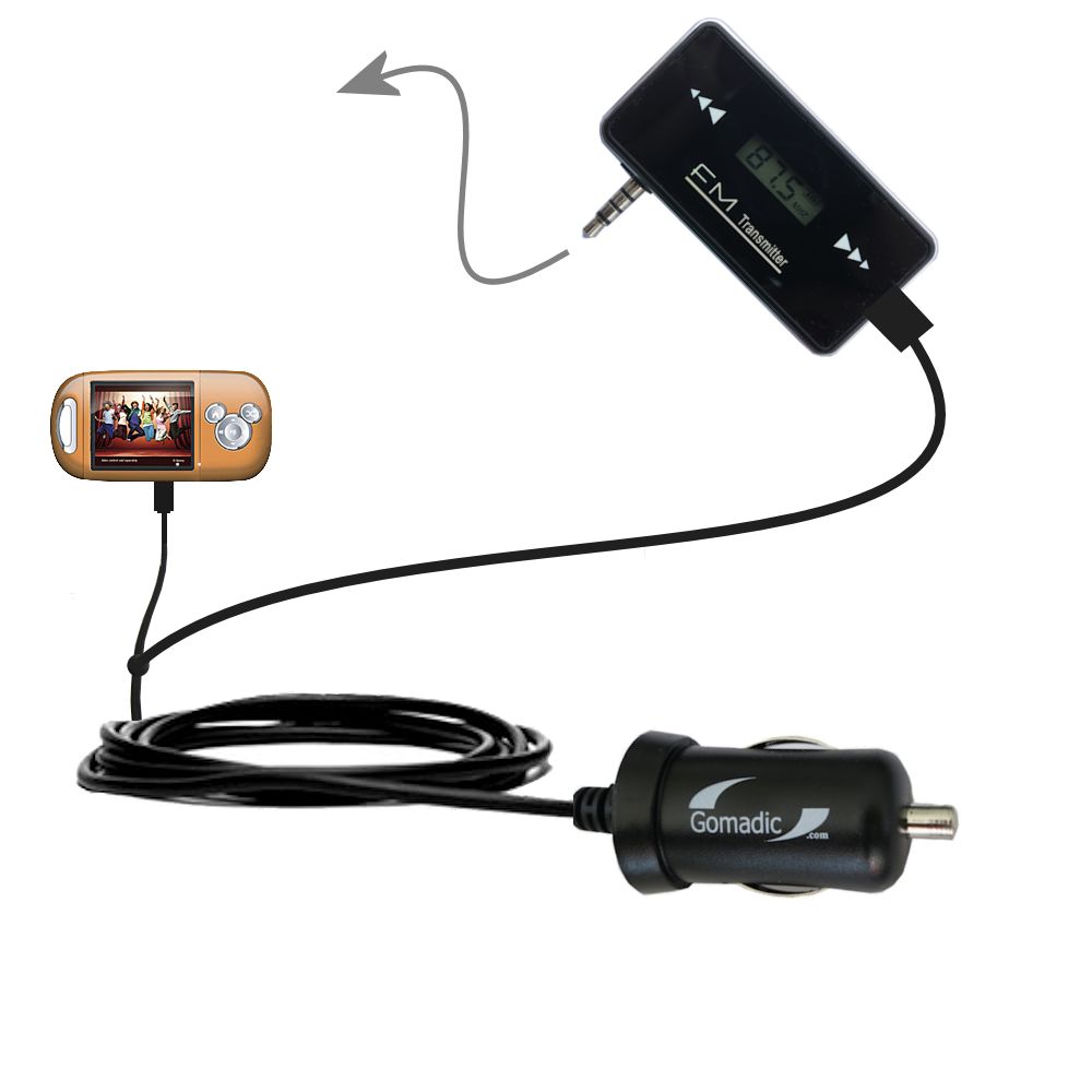 FM Transmitter Plus Car Charger compatible with the Nickelodean Digitial Blue Mix Max Player