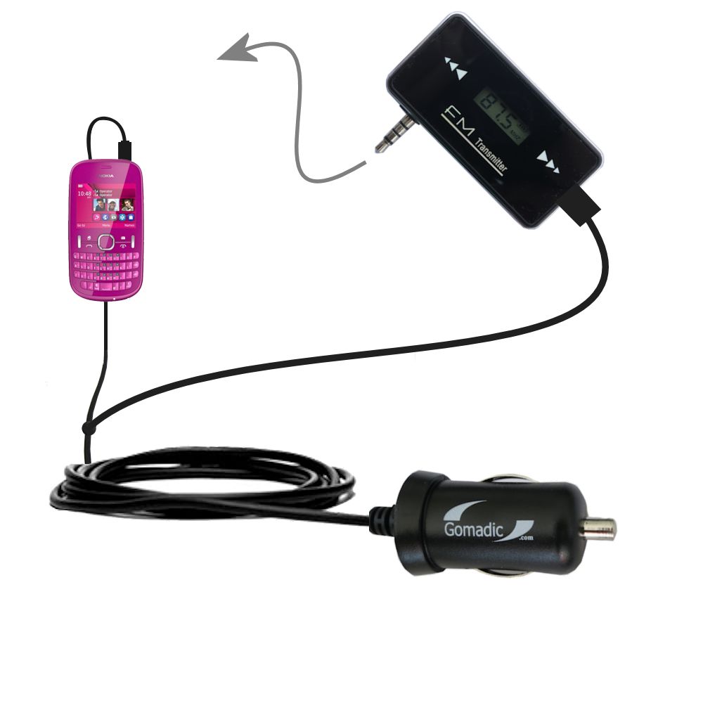 FM Transmitter Plus Car Charger compatible with the Nokia Asha 200