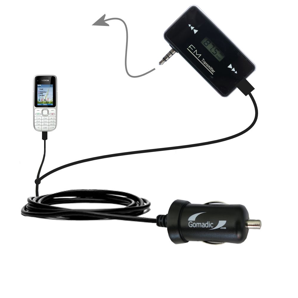 FM Transmitter Plus Car Charger compatible with the Nokia C2-01