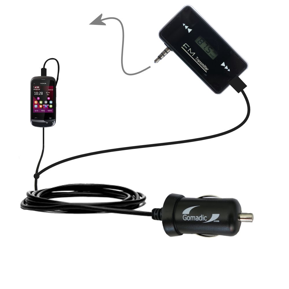 FM Transmitter Plus Car Charger compatible with the Nokia C2-O6