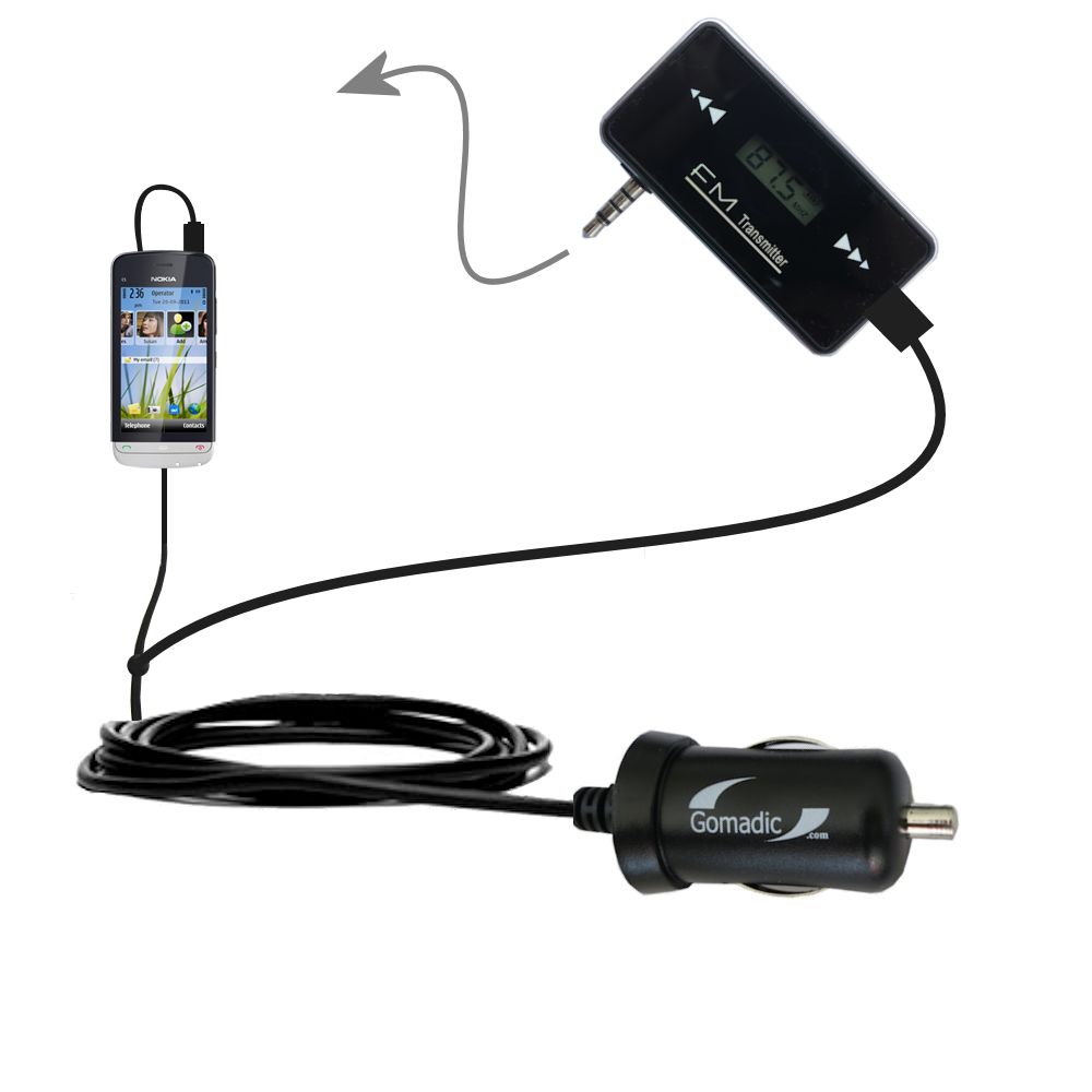 FM Transmitter Plus Car Charger compatible with the Nokia C5-06