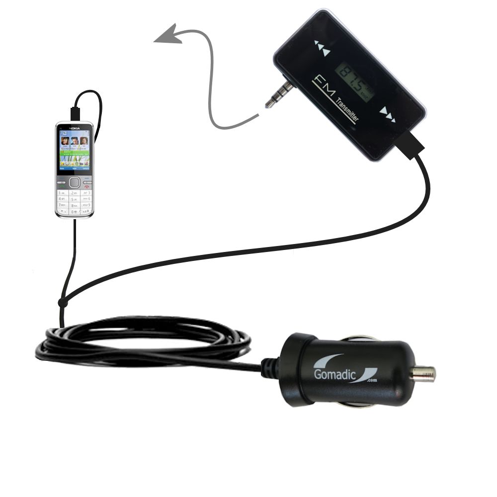 FM Transmitter Plus Car Charger compatible with the Nokia C5 5MP