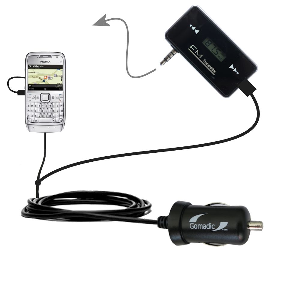 FM Transmitter Plus Car Charger compatible with the Nokia E71 E71x E75