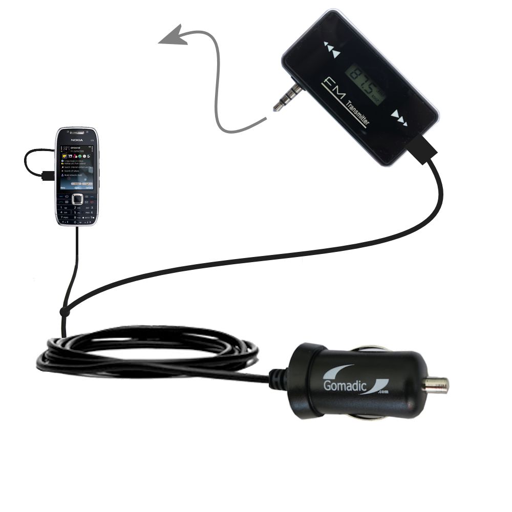 FM Transmitter Plus Car Charger compatible with the Nokia E75