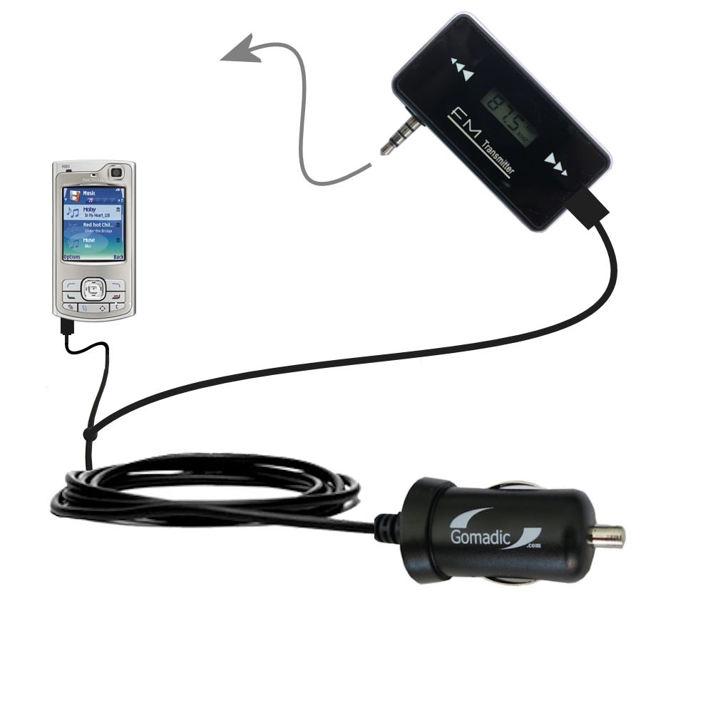 FM Transmitter Plus Car Charger compatible with the Nokia E80 E81