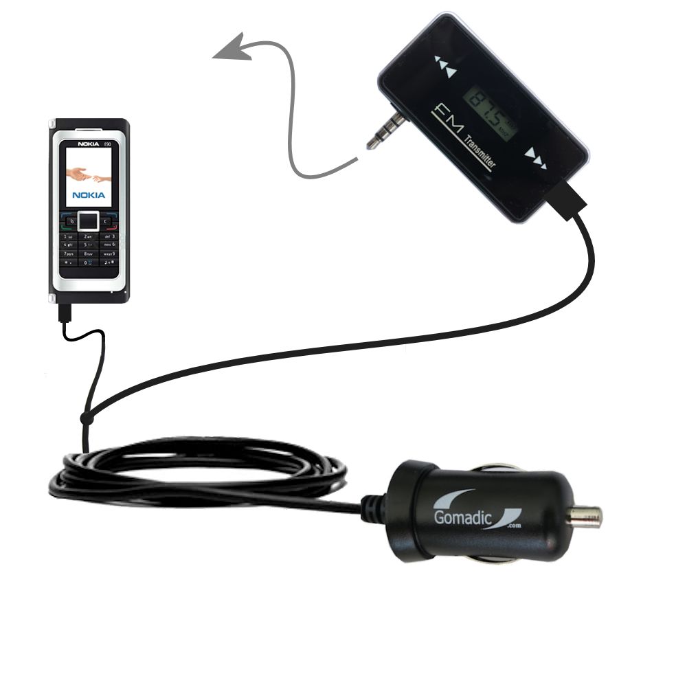 FM Transmitter Plus Car Charger compatible with the Nokia E90