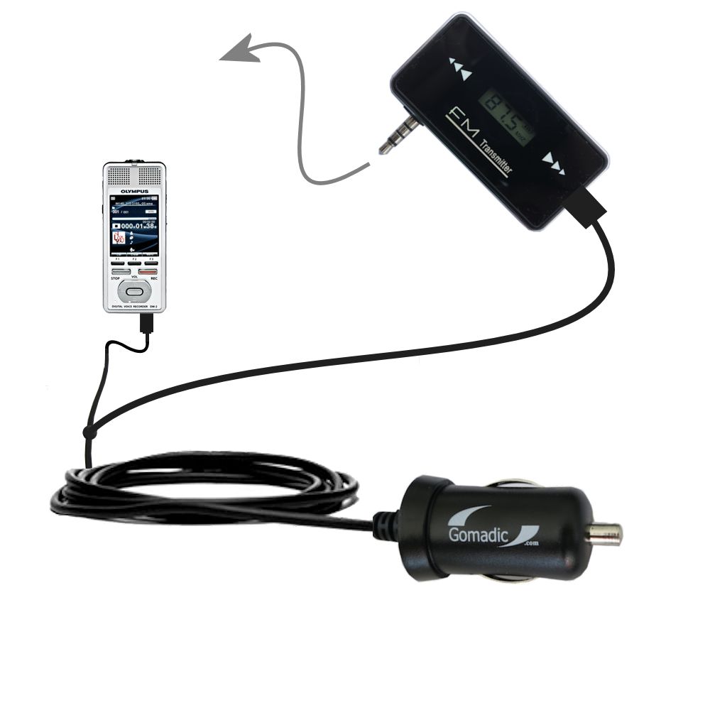 FM Transmitter Plus Car Charger compatible with the Olympus DM-2