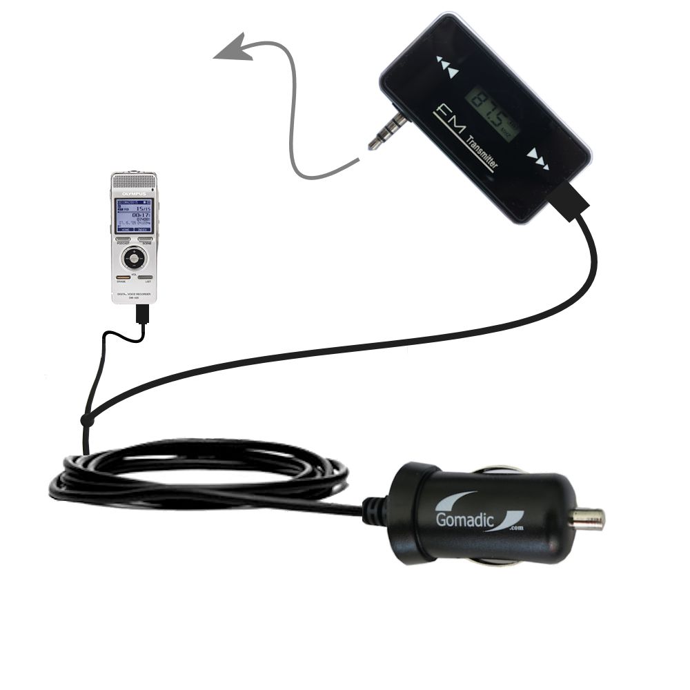 FM Transmitter Plus Car Charger compatible with the Olympus DM-420