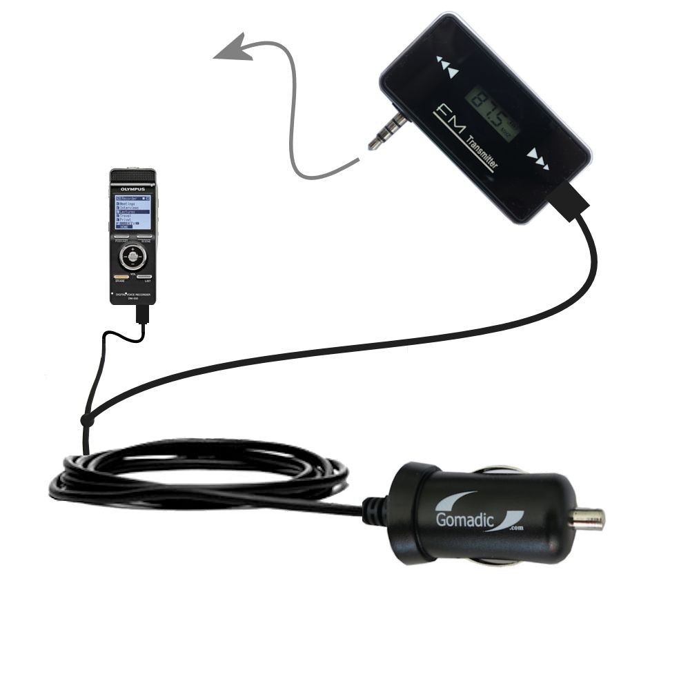 FM Transmitter Plus Car Charger compatible with the Olympus DM-520