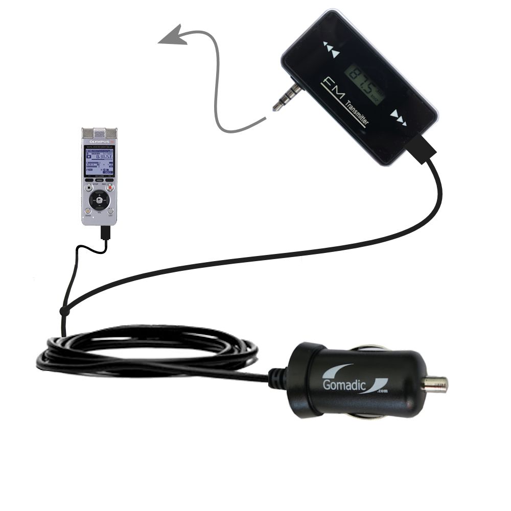 FM Transmitter Plus Car Charger compatible with the Olympus DM-620
