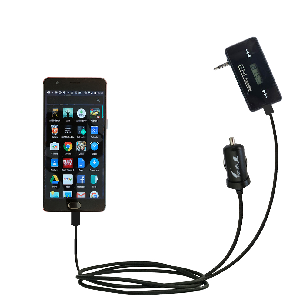 FM Transmitter Plus Car Charger compatible with the OnePlus OnePlus Three / 3