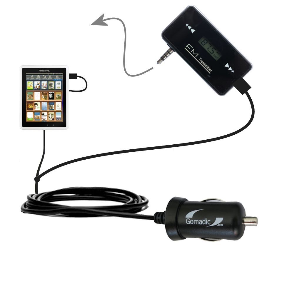 FM Transmitter Plus Car Charger compatible with the Pandigital Novel eReader